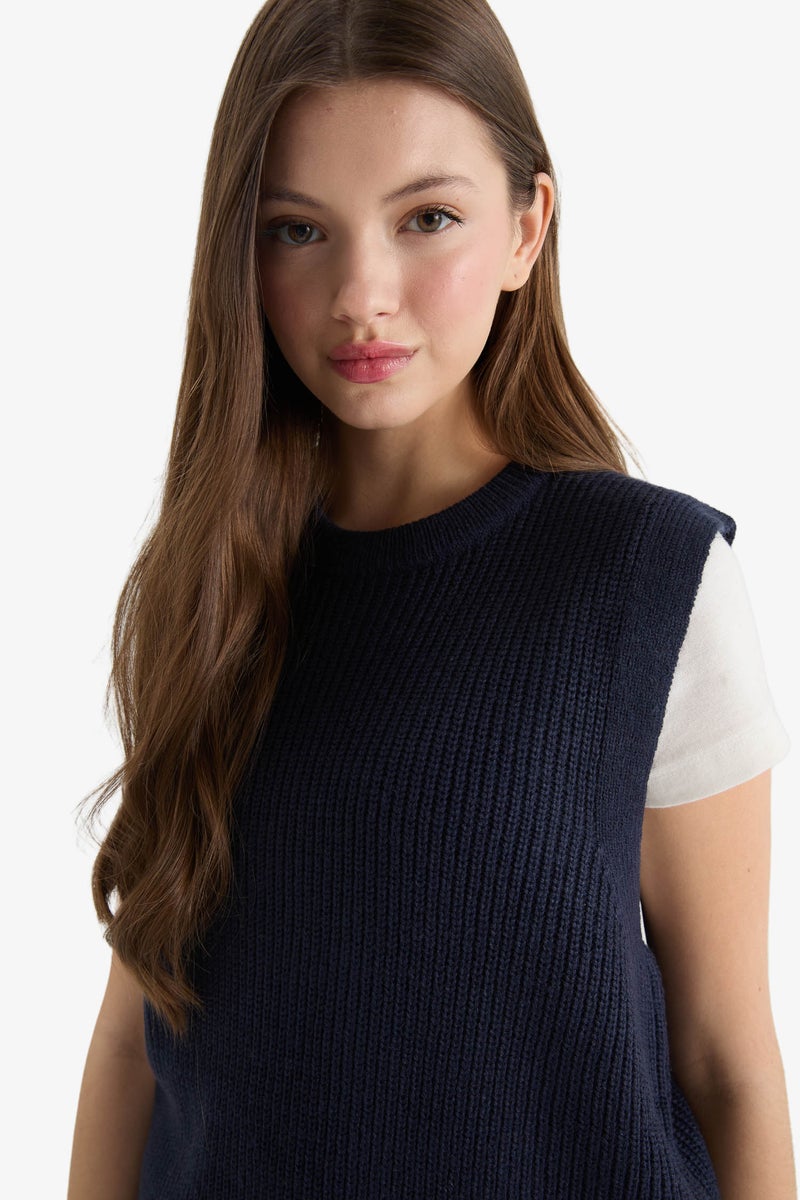 DeFacto Blue Woman Oversize Crew Neck Knit Sweater Casual - Image 4